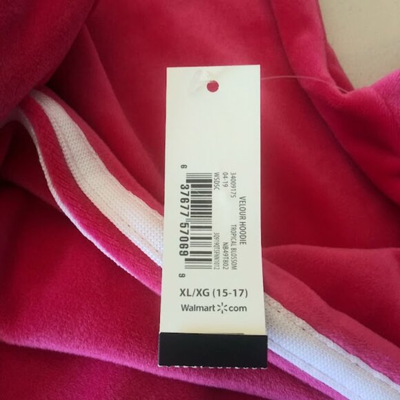 No Boundaries women's size 15-17 XL pink and white velour hoodie sweatshirt - Picture 14 of 15